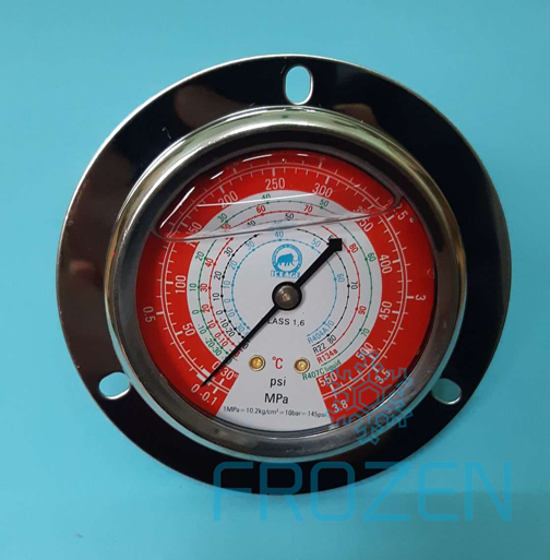 Đồng hồ áp suất gồm đồng hồ áp suất cao và đồng hồ áp suất thấp, đơn vị đo phổ biến là bar, kg/cm2, PSI, Mpa, phù hợp các loại gas R22-R404A – R407C;